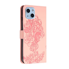 Tiger Flower Embossing Leather Phone Case, For iPhone 14, For iPhone 14 Plus, For iPhone 14 Pro, For iPhone 14 Pro Max