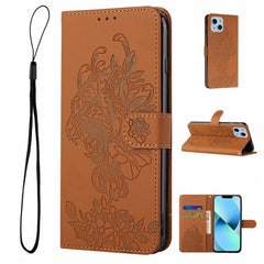 Tiger Flower Embossing Leather Phone Case, For iPhone 14, For iPhone 14 Plus, For iPhone 14 Pro, For iPhone 14 Pro Max