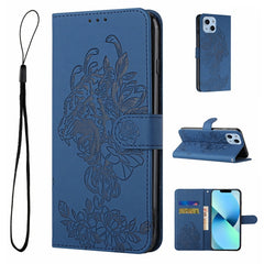 Tiger Flower Embossing Leather Phone Case, For iPhone 14, For iPhone 14 Plus, For iPhone 14 Pro, For iPhone 14 Pro Max