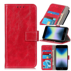 Estuche vintage Crazy Horse PU + + de cuero izquierdo y derecho con marco de fotos y soporte y hebilla delantera y trasera, para iPhone SE 2022 / SE 2020