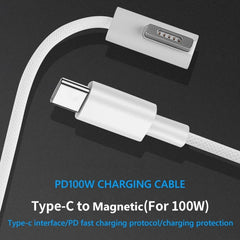 100W 5 Pin MagSafe 1 (L-shaped) to USB-C / Type-C PD Charging Cable, Cable Length: 1.8m, MagSafe 1 (L-shaped)