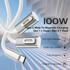 100W 5 Pin MagSafe 1 (L-shaped) to USB-C / Type-C PD Charging Cable, Cable Length: 1.8m, MagSafe 1 (L-shaped)