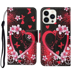 3D Colored Drawing Flip Leather Phone Case, For iPhone 14 Pro