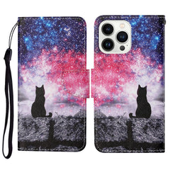 3D Colored Drawing Flip Leather Phone Case, For iPhone 14 Pro