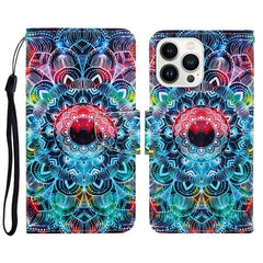 3D Colored Drawing Flip Leather Phone Case, For iPhone 14 Pro