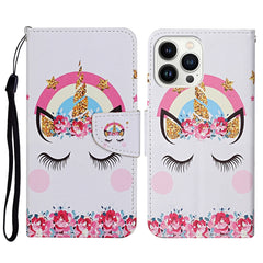 3D Colored Drawing Flip Leather Phone Case, For iPhone 14 Pro