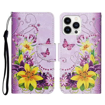 3D Colored Drawing Flip Leather Phone Case, For iPhone 14 Pro Max