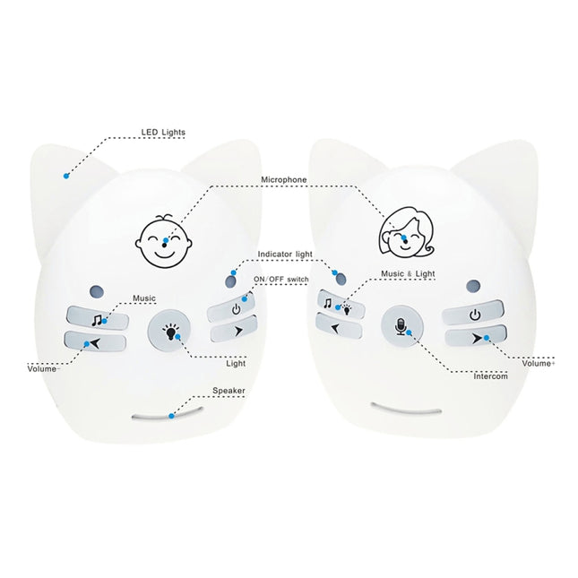 Wireless Audio Baby Monitor Support Voice Monitoring + Intercom + Night Light without Battery