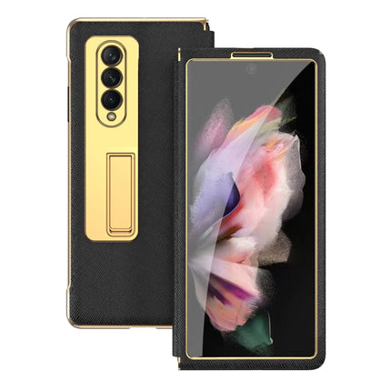 Cross Texture Integrated Electroplating Hinge Flip Phone Case with Tempered Film