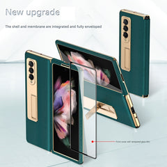 Cross Texture Integrated Electroplating Hinge Flip Phone Case with Tempered Film