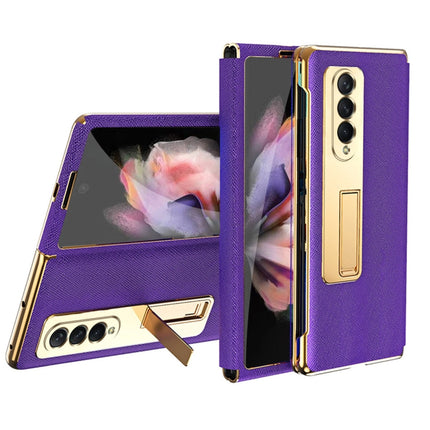 Cross Texture Integrated Electroplating Hinge Flip Phone Case with Tempered Film