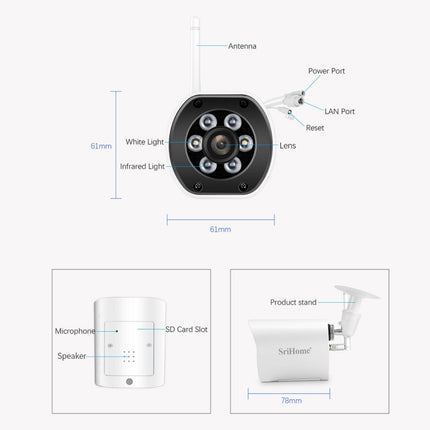 SriHome SH034 5.0MP Mini Dual 2.4 / 5G WiFi Outdoor Waterproof Video Surveillance Color Night Vision Security CCTV Cam, US Plug, UK Plug, AU Plug