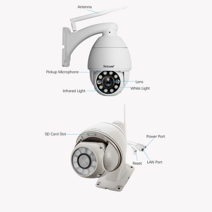 Sricam SP008C 5MP 10X Zoom IP66 Waterproof CCTV WiFi IP Camera Monitor, US Plug, EU Plug, UK Plug
