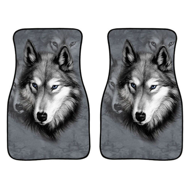 2 in 1 Universal Printing Auto Car Floor Mats Set, Grey Wolf