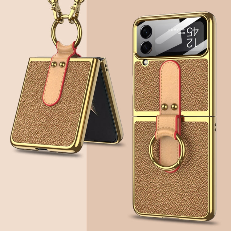 GKK Plating + Leather Phone Case with Ring & Strap, For Samsung Galaxy Z Flip4