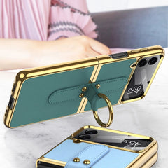 GKK Plating + Leather Phone Case with Ring & Strap, For Samsung Galaxy Z Flip4