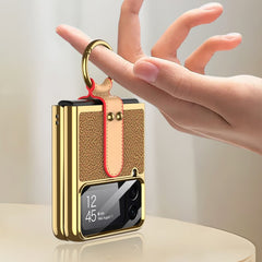 GKK Plating + Leather Phone Case with Ring & Strap, For Samsung Galaxy Z Flip4