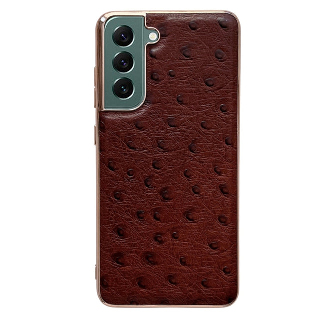 Genuine Leather Ostrich Texture Series Nano Electroplating Phone Case, For Samsung Galaxy S21 5G, For Samsung Galaxy S21 FE 5G, For Samsung Galaxy S21+ 5G, For Samsung Galaxy S22 5G, For Samsung Galaxy S22+ 5G
