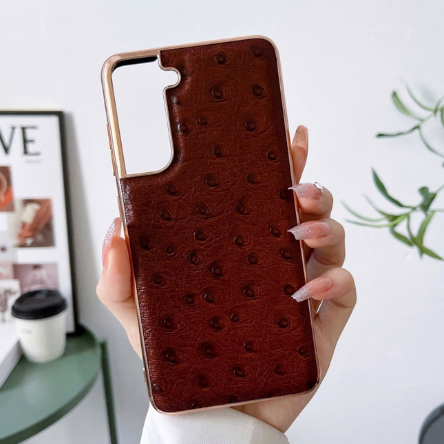 Genuine Leather Ostrich Texture Series Nano Electroplating Phone Case, For Samsung Galaxy S21 5G, For Samsung Galaxy S21 FE 5G, For Samsung Galaxy S21+ 5G, For Samsung Galaxy S22 5G, For Samsung Galaxy S22+ 5G