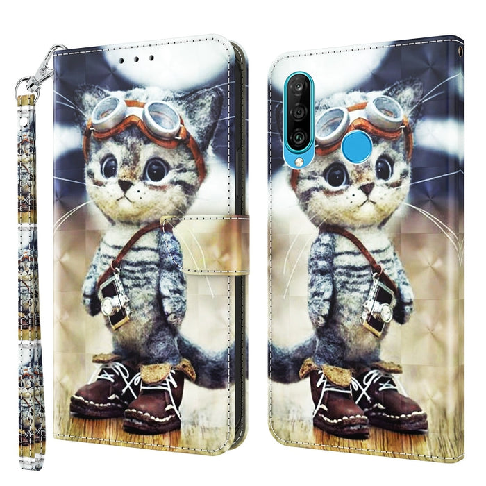 3D Painted Leather Phone Case, For Huawei P30 Lite / nova 4e, For Huawei Y6 2019 / Y6 Pro 2019, For Honor 20 Lite / 20i / 10i / 10 Lite