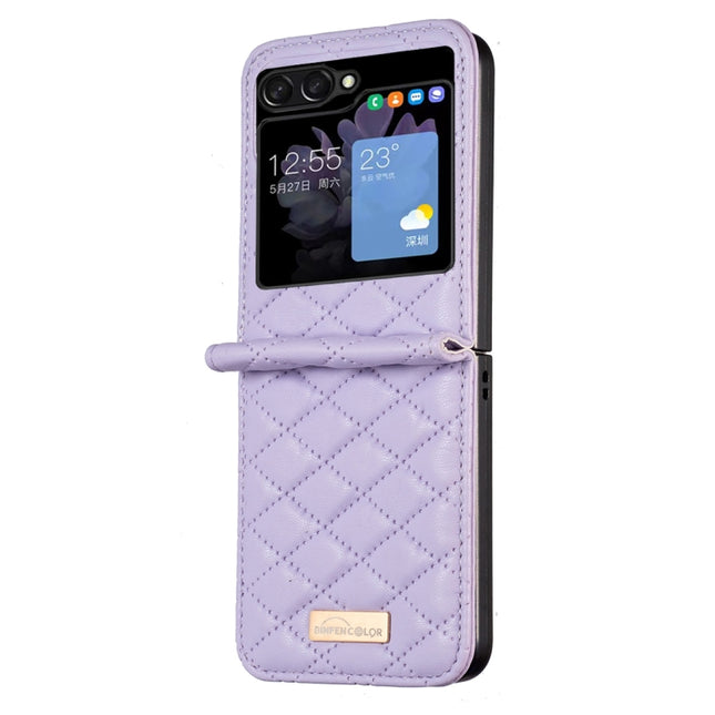 Elegant Rhombic Texture Leather Phone Case, For Samsung Galaxy Z Flip5, For Samsung Galaxy Z Flip4