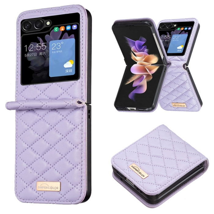 Elegant Rhombic Texture Leather Phone Case, For Samsung Galaxy Z Flip5, For Samsung Galaxy Z Flip4