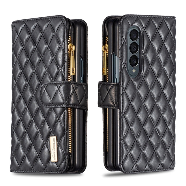 Diamond Lattice Zipper Wallet Leather Flip Phone Case, For Samsung Galaxy Z Fold4