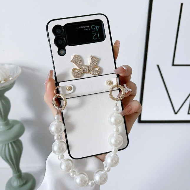 Pure Color TPU Phone Case with Hinged & Pearl Bracelet, For Samsung Galaxy Z Flip3 5G, For Samsung Galaxy Z Flip4