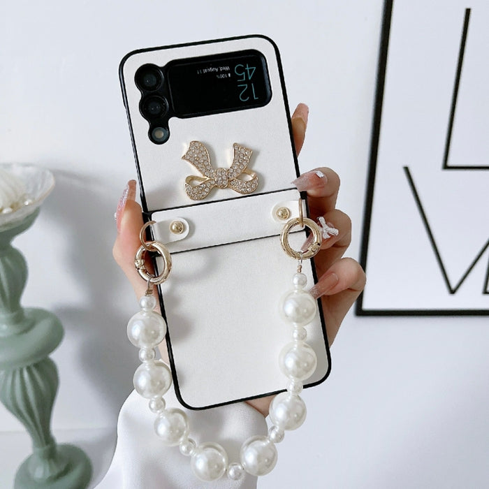 Pure Color TPU Phone Case with Hinged & Pearl Bracelet, For Samsung Galaxy Z Flip3 5G, For Samsung Galaxy Z Flip4