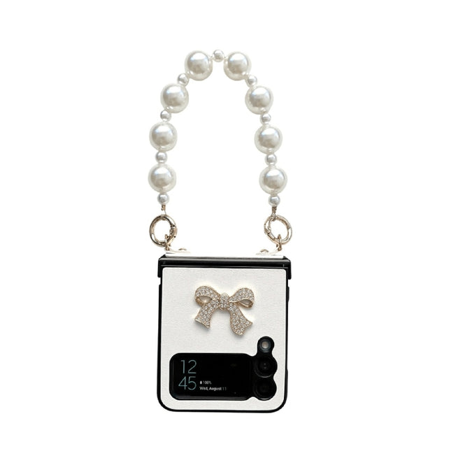 Pure Color TPU Phone Case with Hinged & Pearl Bracelet, For Samsung Galaxy Z Flip3 5G, For Samsung Galaxy Z Flip4