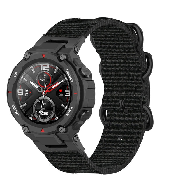 Three-ring Black Buckle Nylon Watch Band, For Amazfit T-Rex / T-Rex Pro / Ares
