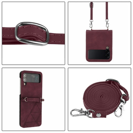 Crossbody 3D Embossed Leather Phone Case, For Samsung Galaxy Z Flip3 5G, For Samsung Galaxy Z Flip4