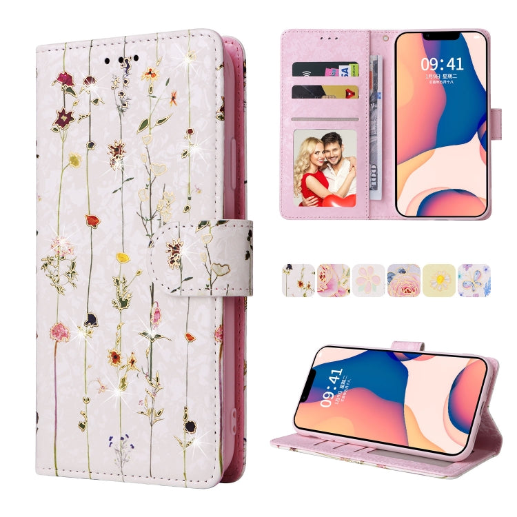 Bronzing Painting RFID Leather Case, For iPhone 14, For iPhone 14 Plus, For iPhone 14 Pro, For iPhone 14 Pro Max