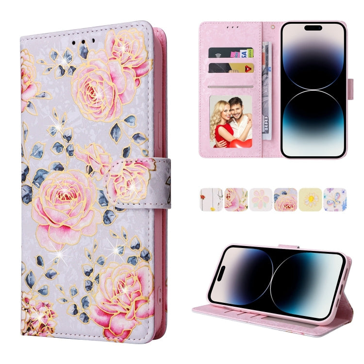 Bronzing Painting RFID Leather Case, For iPhone 14, For iPhone 14 Plus, For iPhone 14 Pro, For iPhone 14 Pro Max