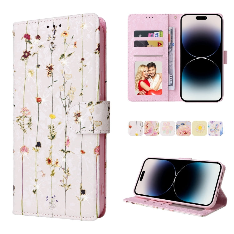 Bronzing Painting RFID Leather Case, For iPhone 14, For iPhone 14 Plus, For iPhone 14 Pro, For iPhone 14 Pro Max