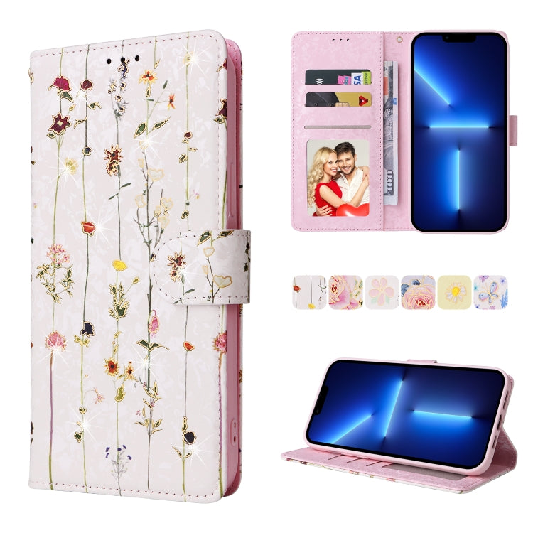 Bronzing Painting RFID Leather Case, For iPhone 13 mini, For iPhone 13, For iPhone 13 Pro, For iPhone 13 Pro Max