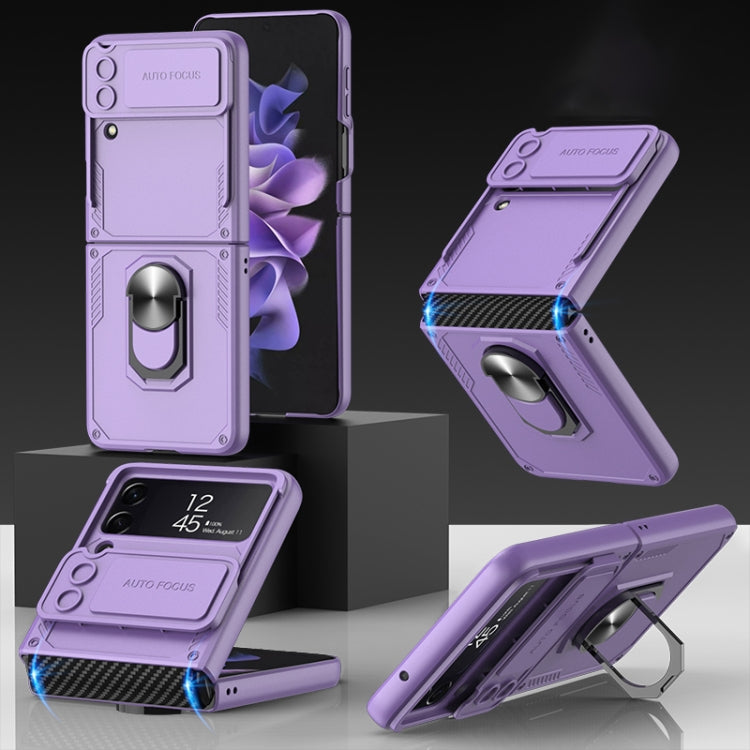 GKK Carbon Brazing Pattern Shockproof Armor PC Phone Case with Ring Holder, For Samsung Galaxy Z Flip4