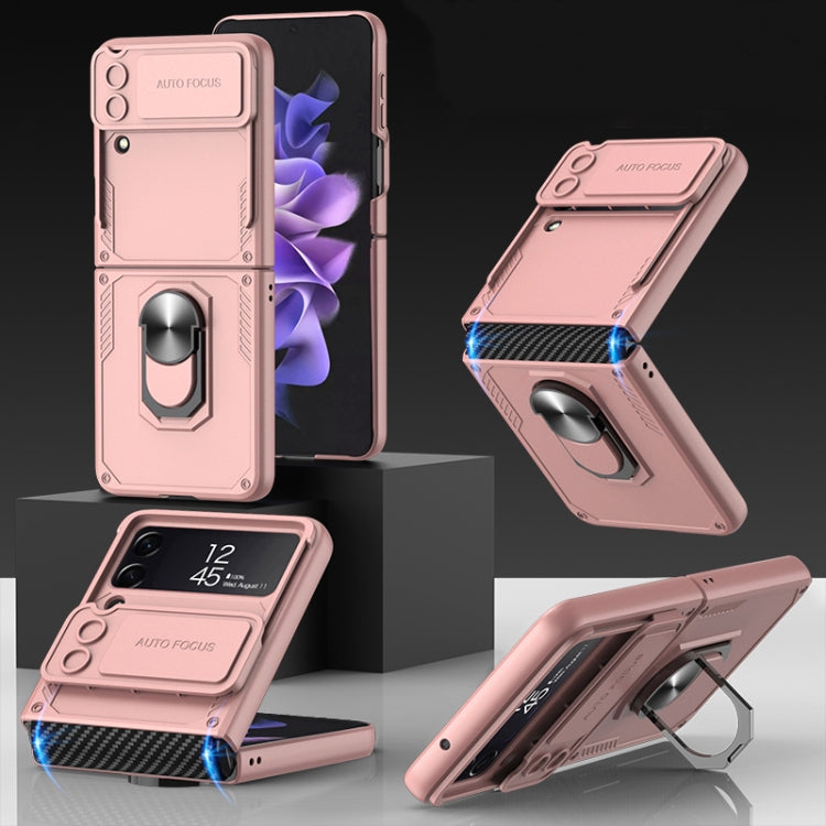 GKK Carbon Brazing Pattern Shockproof Armor PC Phone Case with Ring Holder, For Samsung Galaxy Z Flip4