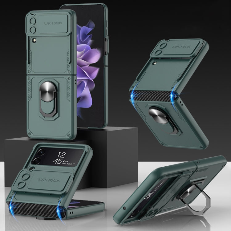 GKK Carbon Brazing Pattern Shockproof Armor PC Phone Case with Ring Holder, For Samsung Galaxy Z Flip4