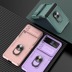 GKK Carbon Brazing Pattern Shockproof Armor PC Phone Case with Ring Holder, For Samsung Galaxy Z Flip4