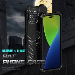 R-JUST Batman Metal Mobile Phone Protective Case, For iPhone 14, For iPhone 14 Plus, For iPhone 14 Pro, For iPhone 14 Pro Max