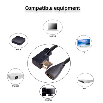 HDL-03 30cm HDMI Male Elbow to Female Adapter Cable, Left Angle, 270 Degrees