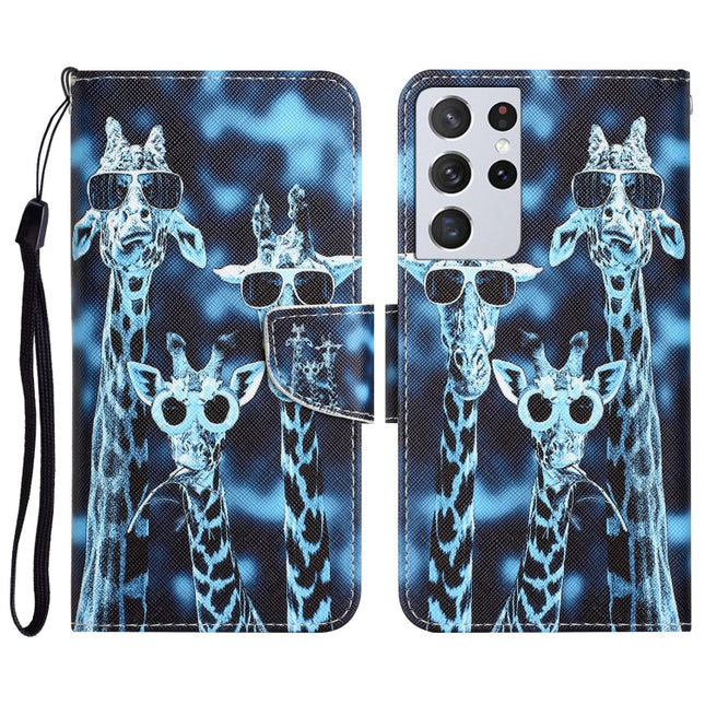 Colored Drawing Leather Phone Case, For Samsung Galaxy S21 Ultra 5G