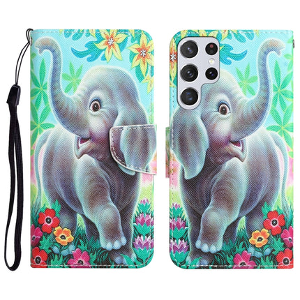 Colored Drawing Leather Phone Case, For Samsung Galaxy S22 Ultra 5G