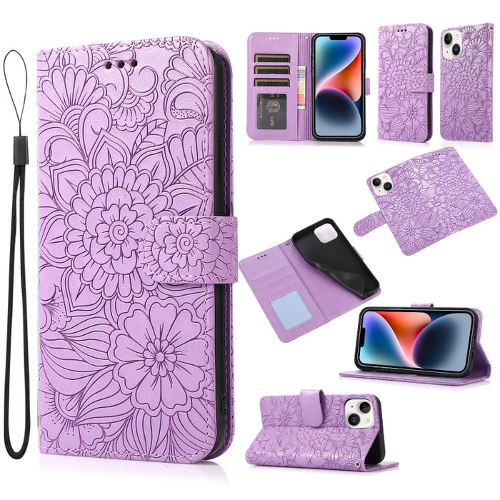 Skin Feel Embossed Sunflower Horizontal Leather Case, For iPhone 14, For iPhone 14 Plus, For iPhone 14 Pro, For iPhone 14 Pro Max