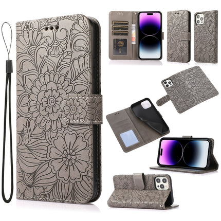 Skin Feel Embossed Sunflower Horizontal Leather Case, For iPhone 14, For iPhone 14 Plus, For iPhone 14 Pro, For iPhone 14 Pro Max