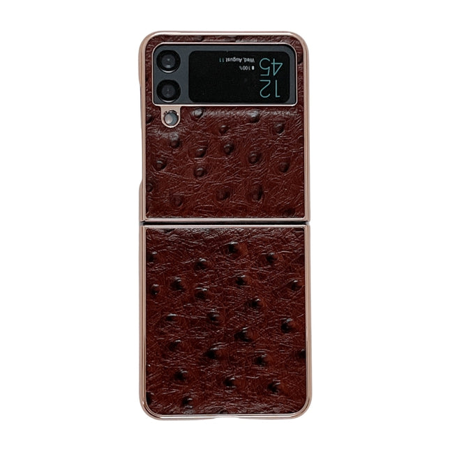 Genuine Leather Ostrich Texture Nano Electroplating Phone Case, For Samsung Galaxy Z Flip4 5G, For Samsung Galaxy Z Flip3 5G