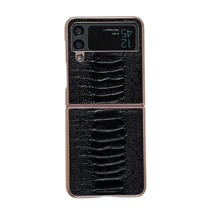 Genuine Leather Weilai Series Nano Electroplating Phone Case, For Samsung Galaxy Z Flip4 5G, For Samsung Galaxy Z Flip3 5G