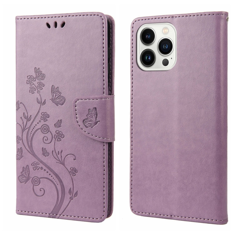 Butterfly Flower Pattern Flip Leather Phone Case, For iPhone 14 Pro Max