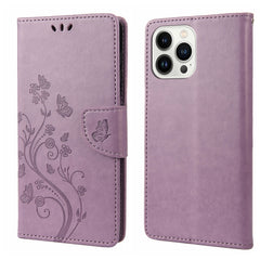 Butterfly Flower Pattern Flip Leather Phone Case, For iPhone 14 Pro Max